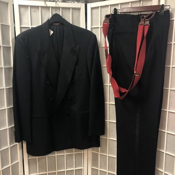 Stanley Blacker,Men,Formal suit,Black,Sz 32,Red braces,Crossed buttons,MadeUSA.! - Picture 2 of 15